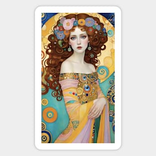 Gustav Klimt's Opulent Muse: Inspired Woman in Golden Splendor Magnet